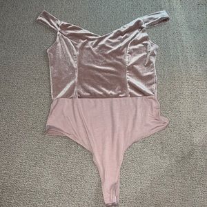 Pink velvet body suit off shoulder